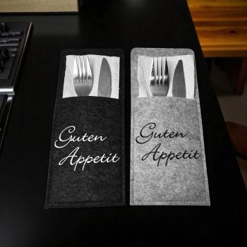 2/4/6er Set Bestecktasche Guten Appetit - Filz anthrazit oder grau - Artikel Nr. 1100082